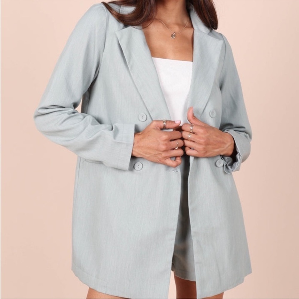 Petal & Pup Sage Mint Double Breasted Oversized Blazer